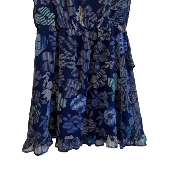 a new day Women's Navy Blue Broken Lines Floral Ruffled Lined Dress Size L - Picture 9 of 12